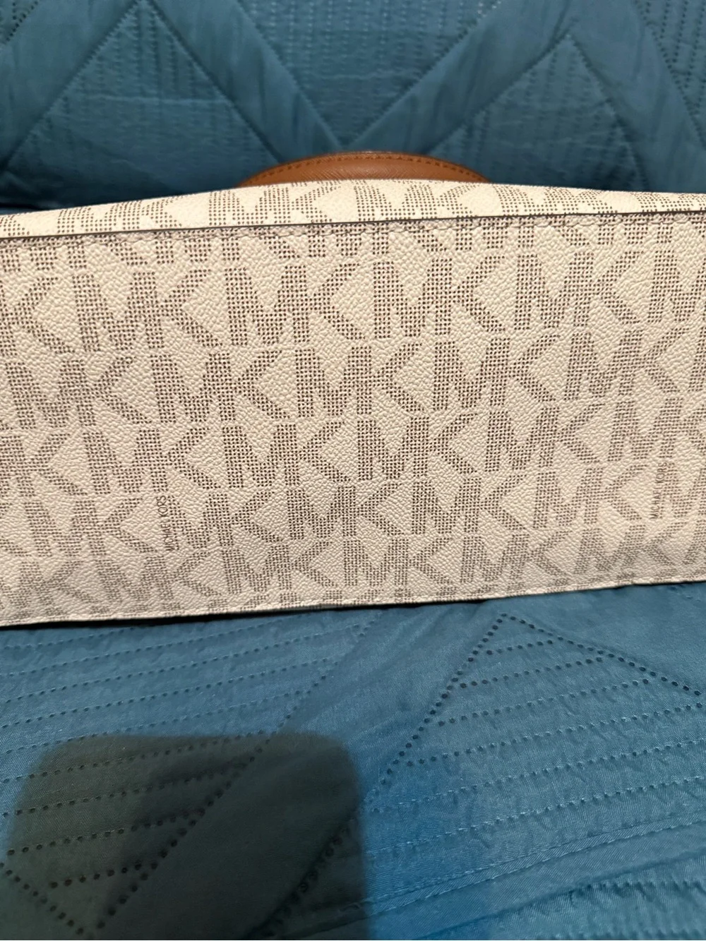 Michael Kors Cream and Brown MK Signature Dome Satchel with Removable Strap